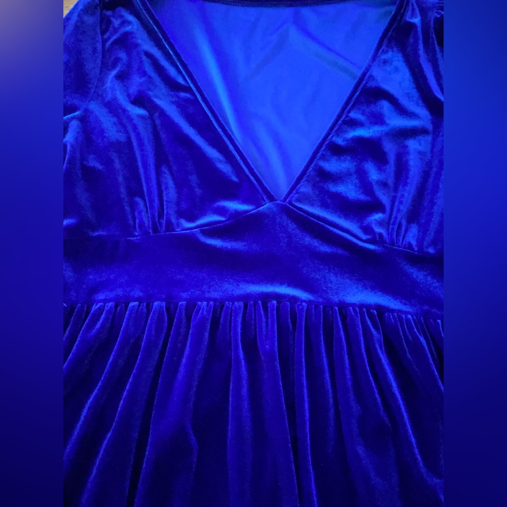Blue velour plunge dress XL NEW - Picture 4 of 9